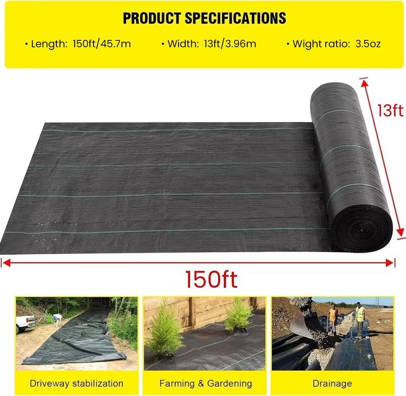 forimo Driveway Fabric, 13x150 ft Road Fabric Commercial Weed Barrier Fabric, Landscape Fabric Heavy Duty 3.5OZ French Drain Fabric for Erosion Control,Landscape Fabric,Weed Barrier,Construction Projects - Image 2